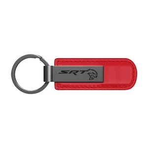 Dodge SRT Hellcat Red PU Leather Gunmetal Metal Bar Key Chain - Picture 1 of 5