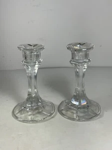 Set of 2 Vintage Libbey Iridescent Glass Candlestick Holders 5 in. - Picture 1 of 12