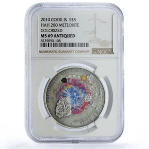 Cook Islands 5 dollars HAH 280 Meteorites Space MS69 NGC silver coin 2010 - Picture 1 of 2