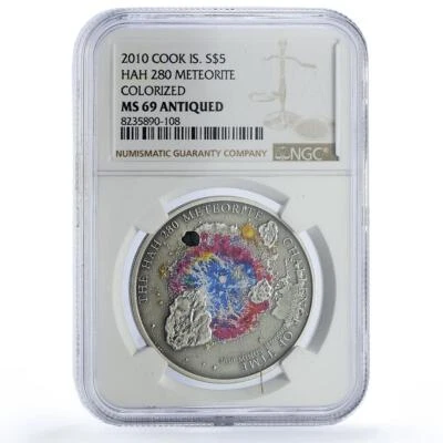 Cook Islands 5 dollars HAH 280 Meteorites Space MS69 NGC silver coin 2010 - Image 1 of 2
