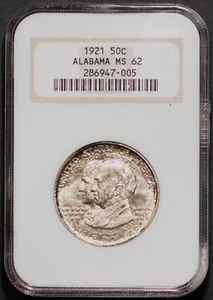 1921 50c Silver Alabama Half-dollar MS 62 NGC # 286947-005 + Bonus - Picture 1 of 2