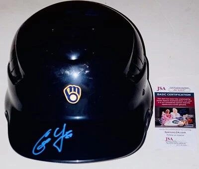 CHRISTIAN YELICH SIGNED AUTOGRAPHED MILWAUKEE BREWERS F/S BATTING HELMET JSA COA - Image 1 of 2