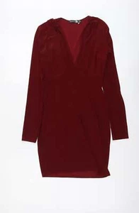 Boohoo Womens Red Polyester Blend Bodycon Size 8 V-Neck - Picture 1 of 12