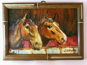 M.JANE DOYLE SIGNIERT ORIGINAL KUNST ÖL/LEINWAND GEMÄLDE "STABLEMATES" (PFERDE) FR. - Bild 1 von 4