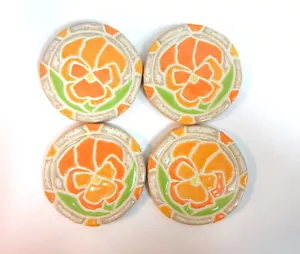 PANSY Mosaic Coasters, Handmade Ceramic Tiles, Orange Ombre Tones , Set of 4 - Picture 1 of 6