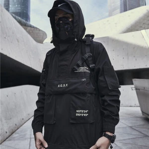 Uk Mens Techwear Hooded Jacket Streetwear Black Waterproof Windbreaker Coat A603 - Picture 1 of 11