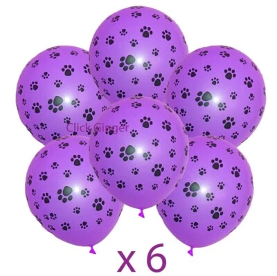 Purple Paw Print Balloons (x6) Dog Print, Cat, Jungle Animal Farm Decoration - image 1 of 2