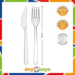Besteck Plastikbesteck Set Plastik Gabel Löffel Messer Transparent Wiederverwend - Bild 1 von 33