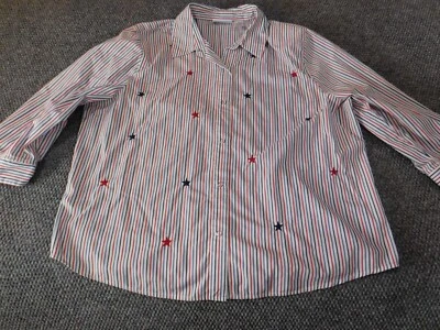 Alfred Dunner Top Talla 20 Rojo Rayas Estrellas Mujer Clásica Blusa Abotonada Foto 1 de 4