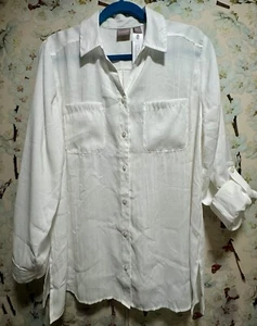 NWT Chico’s 2 L Silky Chic Optic White Lightweight Button Up Shirt With Pockets - Picture 1 of 10
