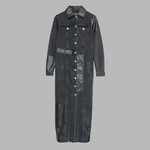 McQ Alexander McQueen Denim Faux Leather Midi Dress | IT 34 | XS | UK 4-6 | New - Picture 1 of 11