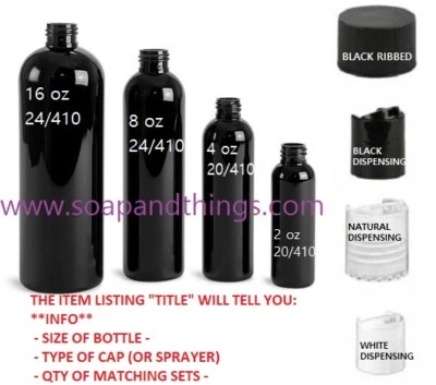 2 oz BLACK Bullet Plastic Bottle -PET- 12 bottles w/ WHITE DISC Lids freeship - Image 1 of 2