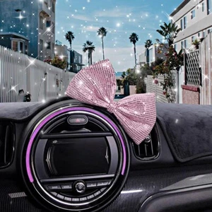 Pink Bow w/Glitter Car Dashboard Decor Cute Bow Car Ornament for Women Girl - Picture 1 of 7
