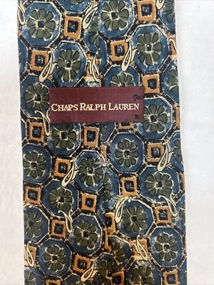 Chaps Ralph Lauren Hecho en EE. UU. Vintage Floral Azul Verde Geométrico 100% Seda Foto 1 de 4