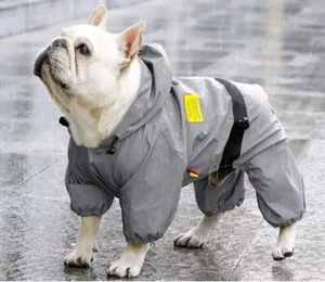 Dog Apparel Full Body Reflective Jumpsuit Waterproof Raincoat Sunscreen Grey SzM - Picture 1 of 12