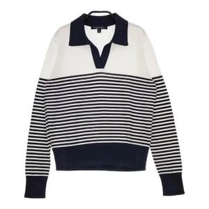 Brooks Brothers Pullover Border Supima Cotton knit White navy 5-0601M∞ - Picture 1 of 4