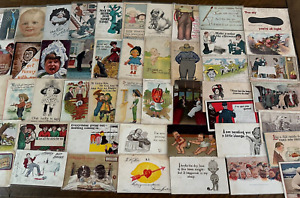 Big~LOT OF 65 Old~COMIC  funny~HUMOR Vintage 1900s~POSTCARDS-All In Sleeves-h282