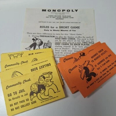 1960s Monopoly Cards Short Rules Instruction Page Community Chest Chance Vintage - Image 1 of 4