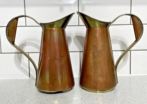 2 ANTIKE EDWARDIANISCHE 23,5 cm HOCH KUPFER & MESSING WASSERKRÜGE KRÜGE EWERS - Bild 1 von 6