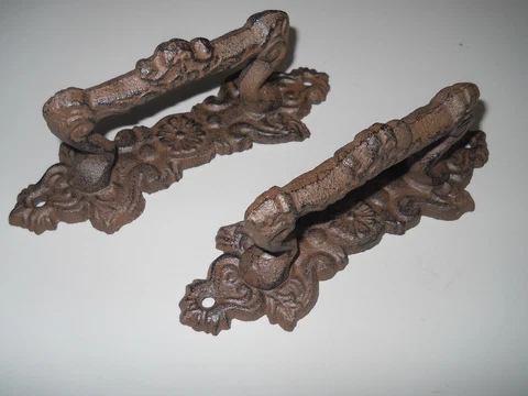 2 Large Cast Iron Antique Style FANCY Barn Handle Gate Pull Shed Door Handles #4 Cover