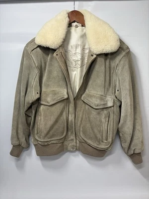 VTG Whipp 1970s Tan Genuine Suede Bomber Jacket Shearling Fur Women’s S Grunge - Image 1 of 4