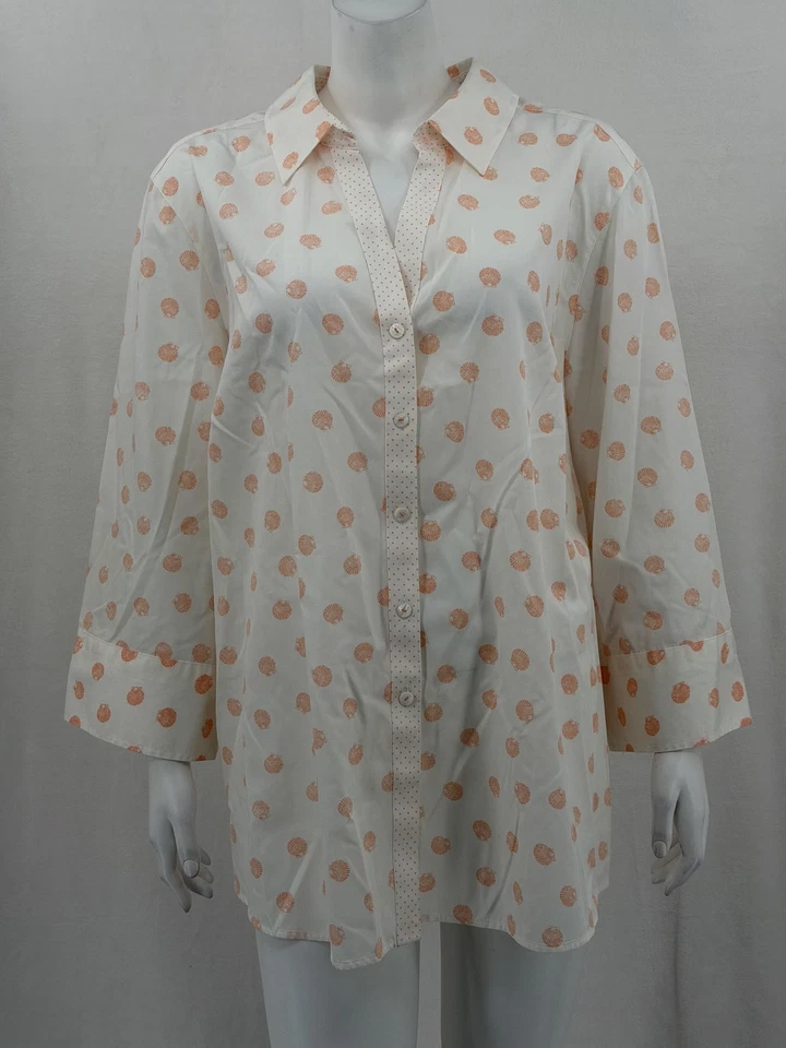 Blusa Top Foxcroft para Mujer 22W Blanca Naranja Heritage Sin Forma de Hierro Concha Marina Foto 1 de 4