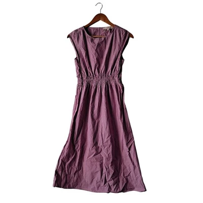 LOFT Striped Poplin Midi Dress Sleeveless Smocked Waist Pink White Women Size XS - Image 1 of 4