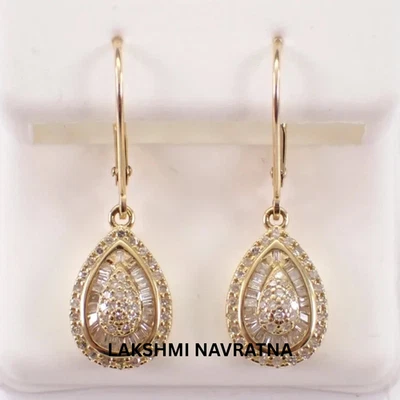 1.50Ct Baguette Cut Moissanite Teardrop Dangle Earrings 14K Yellow Gold Plated - Image 1 of 4