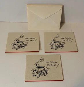 Vintage kleine leere Notizkarten Lot (3) Sparschwein "Just Putting My 2 Cent In!" - Bild 1 von 4