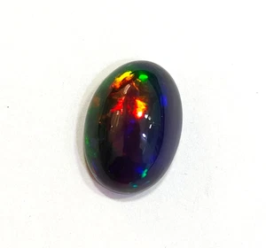 5.55 Carat Oval Shape Australian Natural Black Fire Opal Cabochon Loose Gemstone - Picture 1 of 8