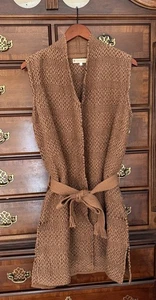 Indigenous Hand Made Organic Cotton knit Long sweater vest belt Made in Peru L - Picture 1 of 7