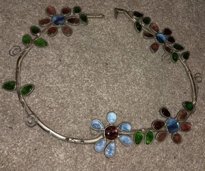 Artigianato Vetro Colorato Look Fiori Tono Argento Cornice Rotta Ornamento - Foto 1 di 8