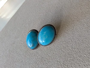 Sterling Silver Turquoise Oval Stud Earrings - Picture 1 of 7