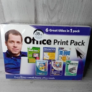 OFFICE PRINT PACK 6 IN 1 BOX SOFTWARE -RARE RETRO NEW -WEB 7 EASY, LABEL FACTORY - Afbeelding 1 van 8