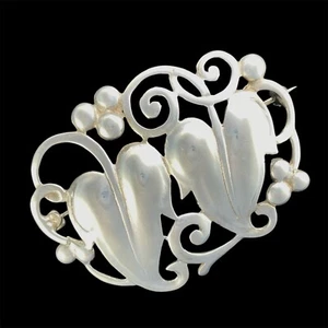 Antique Art Nouveau Sterling Silver Double Heart Brooch 925 13 g Romantic Pin - Picture 1 of 9