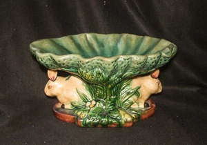 Two Rabbits Pedestal Pottery Compote/ French Cottage Bowl - Picture 1 of 6