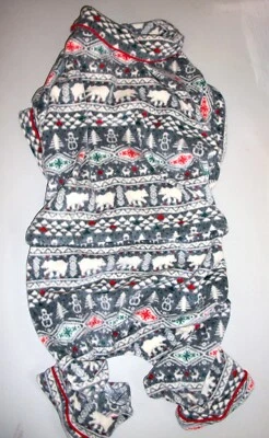 Dog Doggie Puppy Fleece Christmas Scene Pajamas Gray Snowmen Trees Bears XL *NEW - Image 1 of 4