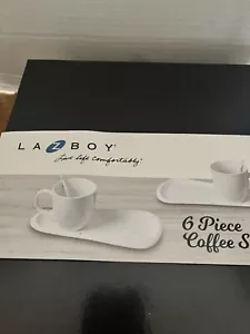 Lazy Boy Juego de Café 6 Piezas Nuevo Blanco China 2 Tazas Cucharas Platos Tazas de Té - Imagen 1 de 8