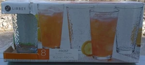 Set of 8 Libbey 16oz Vintage Frost Clear Glass Drinking Cooler Glass - Picture 1 of 2