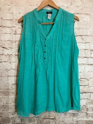 Top Cocomo Popover Mujer 2X Turquesa Sin Mangas Plisado Frontal Playa Plus Foto 1 de 4