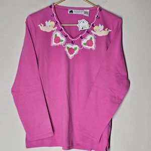 Storybook Knits Heart Cupid T-Shirt M Valentine's Day Lace Jeweled Embroidered - Picture 1 of 7