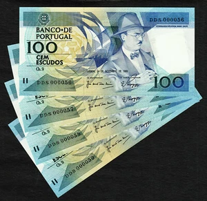Portugal ONE Banknote 100 Escudos 1988 LOW Serial # 000059 Pick-179f UNC - Picture 1 of 2