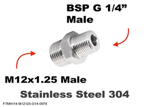 M12x1.25 Male to BSP G 1/4" Male Stainless Sensor Adaptor Fittings Conversion - Imagen 1 de 4