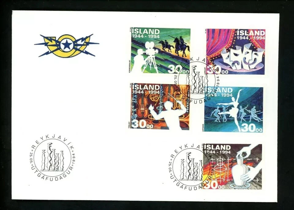 ICELAND #782-786  1994 Art Movies Cinema Dance Theater SET FDC  UNADDR - Image 1 of 1