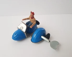 Vintage Geobra Motorcycle Motorrad Scooter Vespa. Clockwork Wind Tin Toy.Germany - Picture 1 of 13