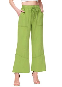 High Waist Drawstring Wide Leg Pants Casual Loose Soft Ladies Pants with Pockets - Picture 1 of 30