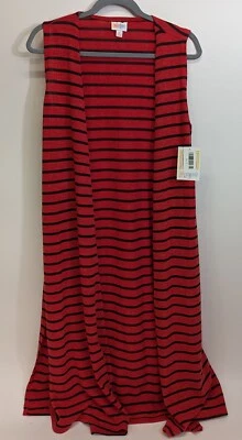 Colete espanador LuLaRoe feminino JOY tamanho pequeno vermelho com listras pretas novo com etiquetas ajuste tamanho 6-8 - Imagem 1 de 4