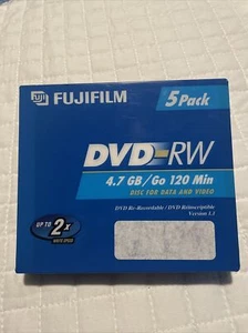 DVD-RW Fujifilm Discs Disks DVDs 120 Min 4.7GB Jewel Cases Brand New Pack Of 5 - Picture 1 of 3