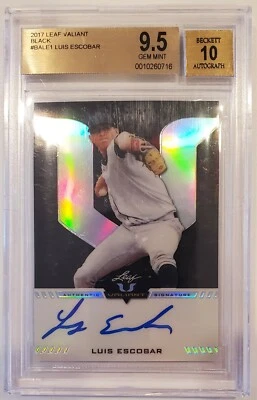 2017 Leaf Valiant Black Luis Escobar Autograph Rookie Card 3/5 BGS 9.5 w/10 Auto - Image 1 of 2