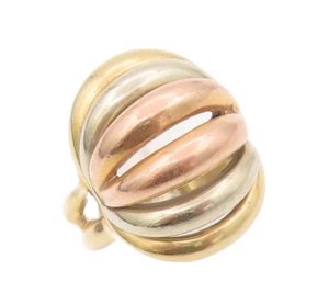 14K GOLD Vintage Ring Solid Domed Cutout Multi Color Curved Rods  Sz 6 GR862 - Picture 1 of 9